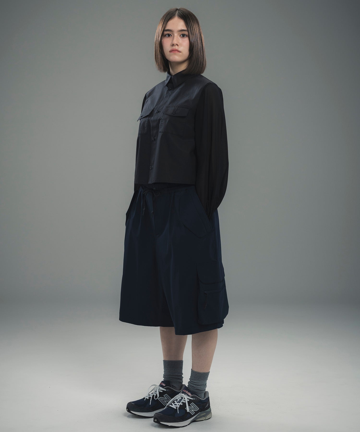 SHEER SLEEVE CROPPED SHIRT / シアースリーブ クロップドシャツ