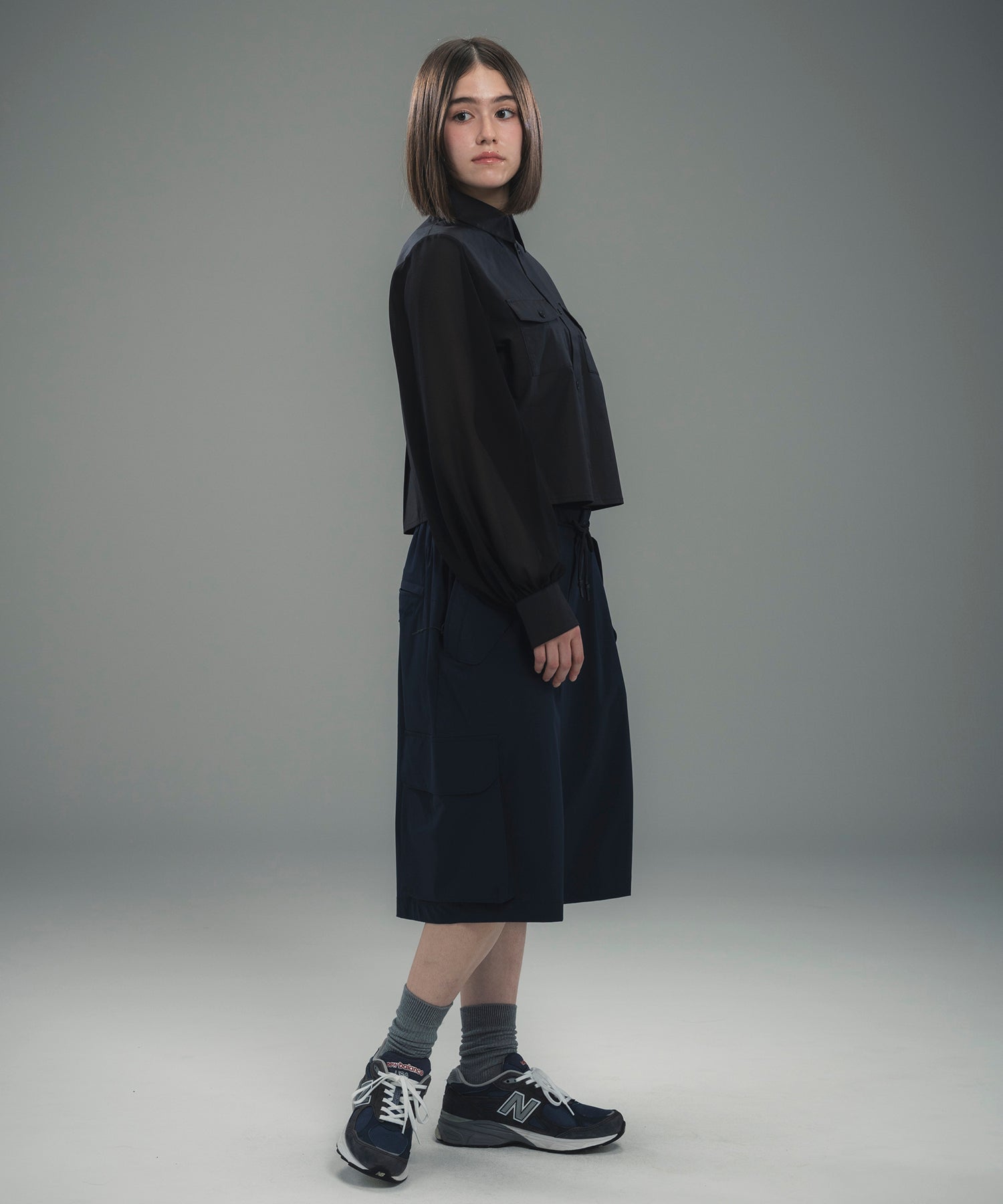 SHEER SLEEVE CROPPED SHIRT / シアースリーブ クロップドシャツ