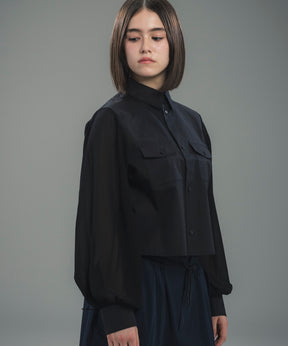 SHEER SLEEVE CROPPED SHIRT / シアースリーブ クロップドシャツ