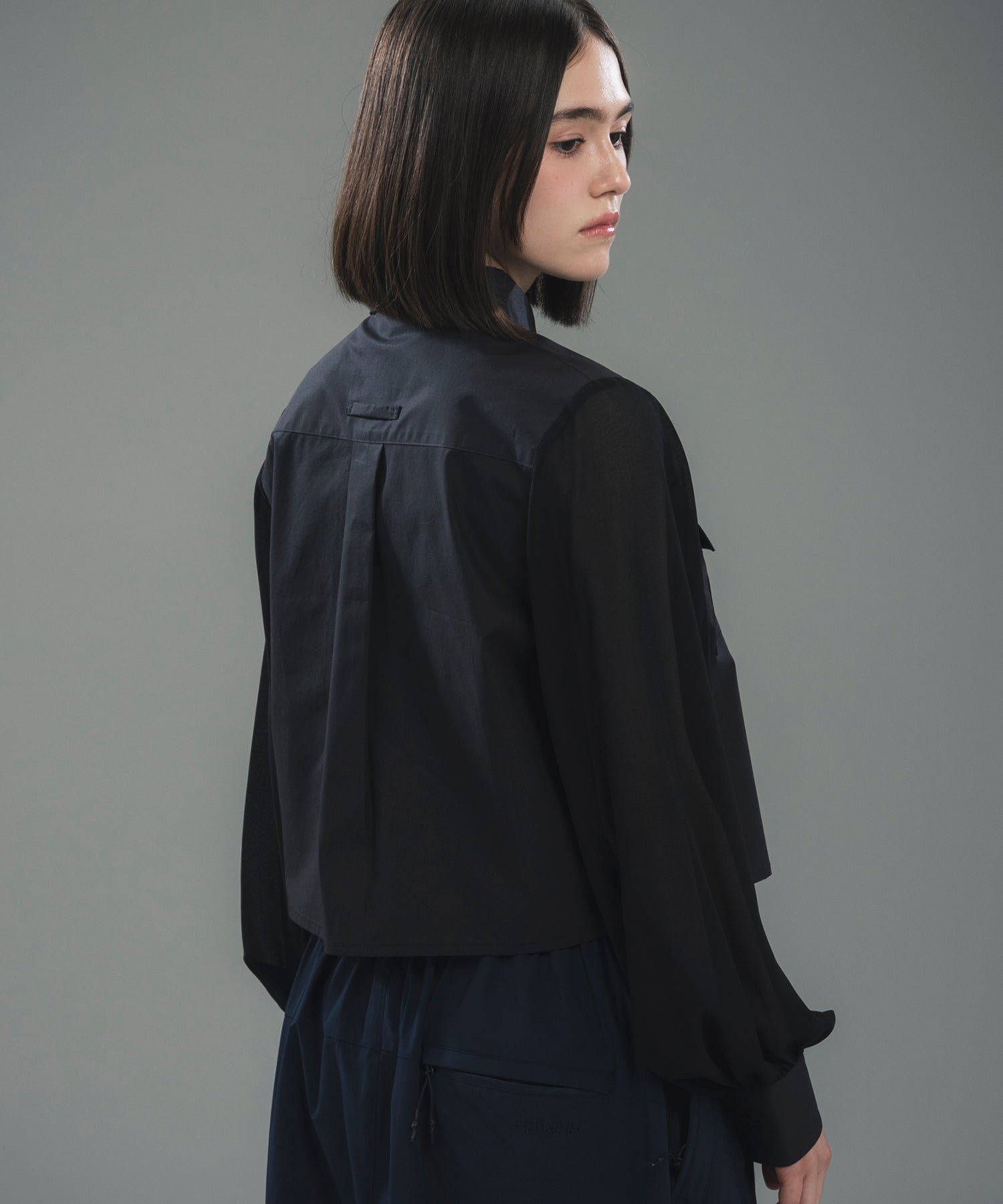 SHEER SLEEVE CROPPED SHIRT / シアースリーブ クロップドシャツ