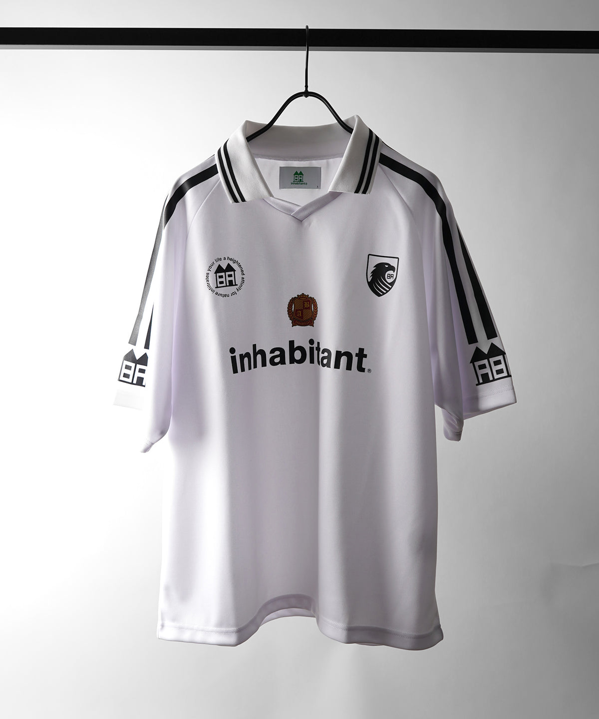 【7月上旬お届け予約商品】【MENS】ビッグシルエット ユニフォームライク 半袖サッカーTシャツ /inhabitant(インハビタント)