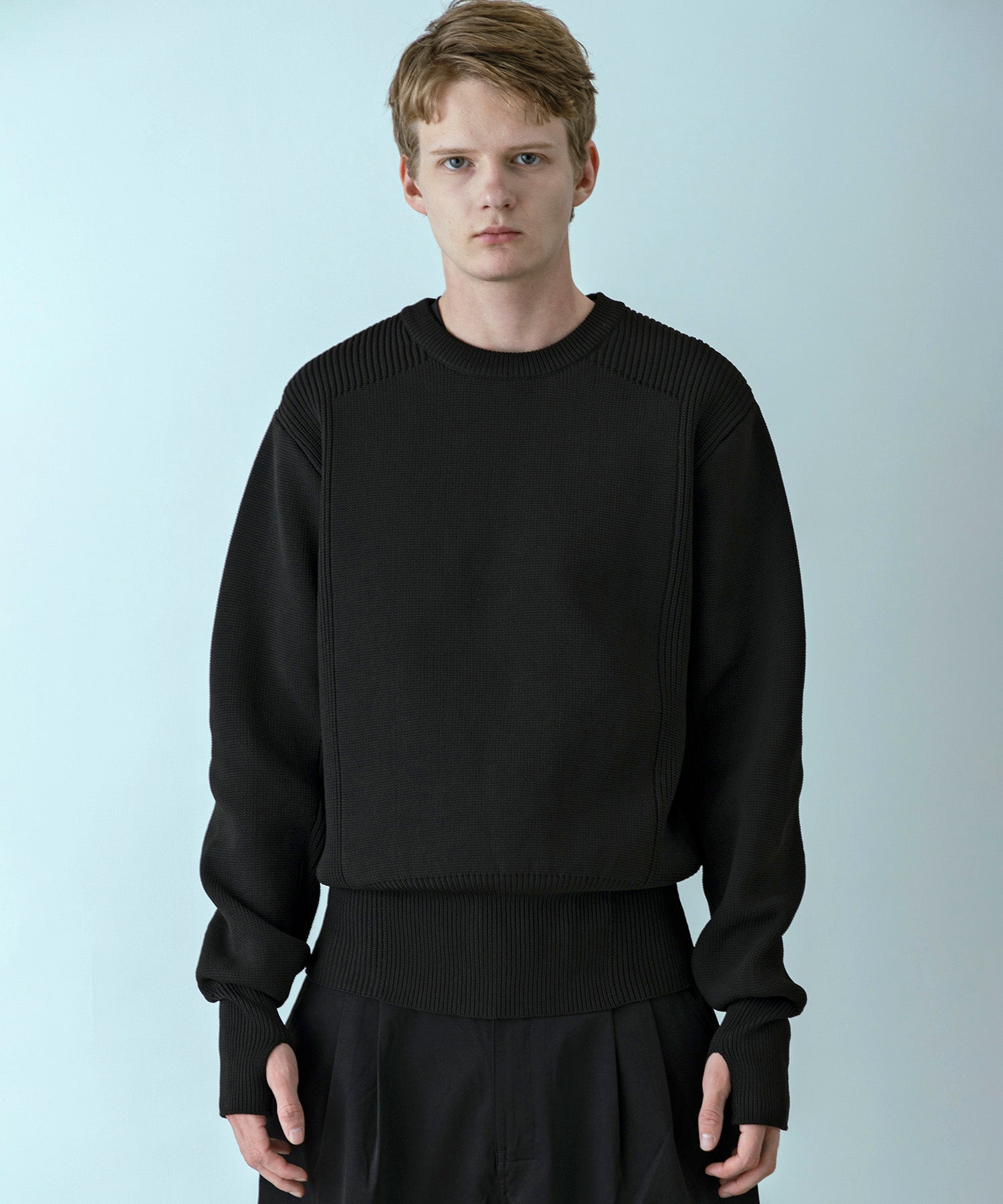 【MENS】HYBRID KNITTED LONG RIB PULL OVER  ハイブリッドニット ロングリブプルオーバー / +phenix(プラスフェニックス)
