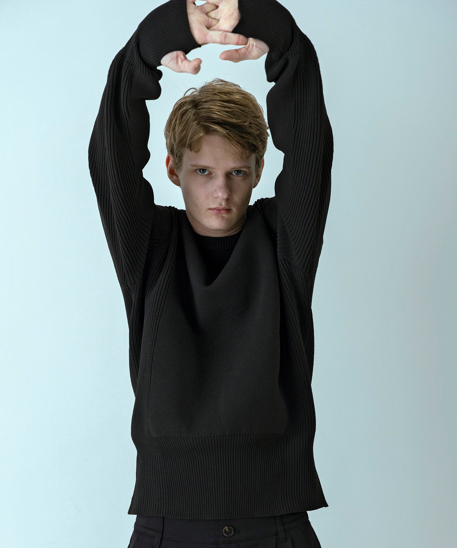 【MENS】HYBRID KNITTED LONG RIB PULL OVER  ハイブリッドニット ロングリブプルオーバー / +phenix(プラスフェニックス)