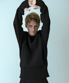 【MENS】HYBRID KNITTED LONG RIB PULL OVER  ハイブリッドニット ロングリブプルオーバー / +phenix(プラスフェニックス)