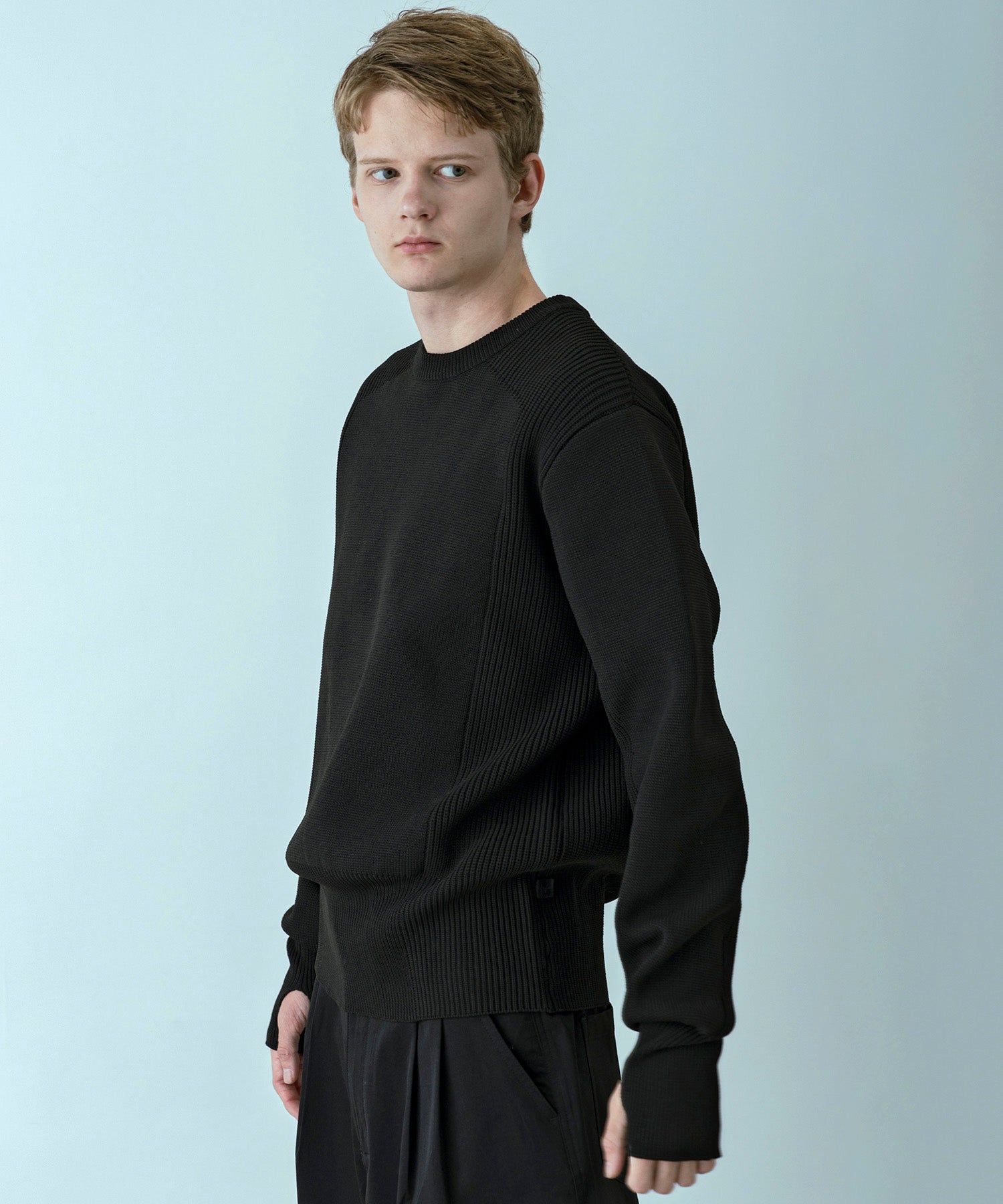 【MENS】HYBRID KNITTED LONG RIB PULL OVER  ハイブリッドニット ロングリブプルオーバー / +phenix(プラスフェニックス)
