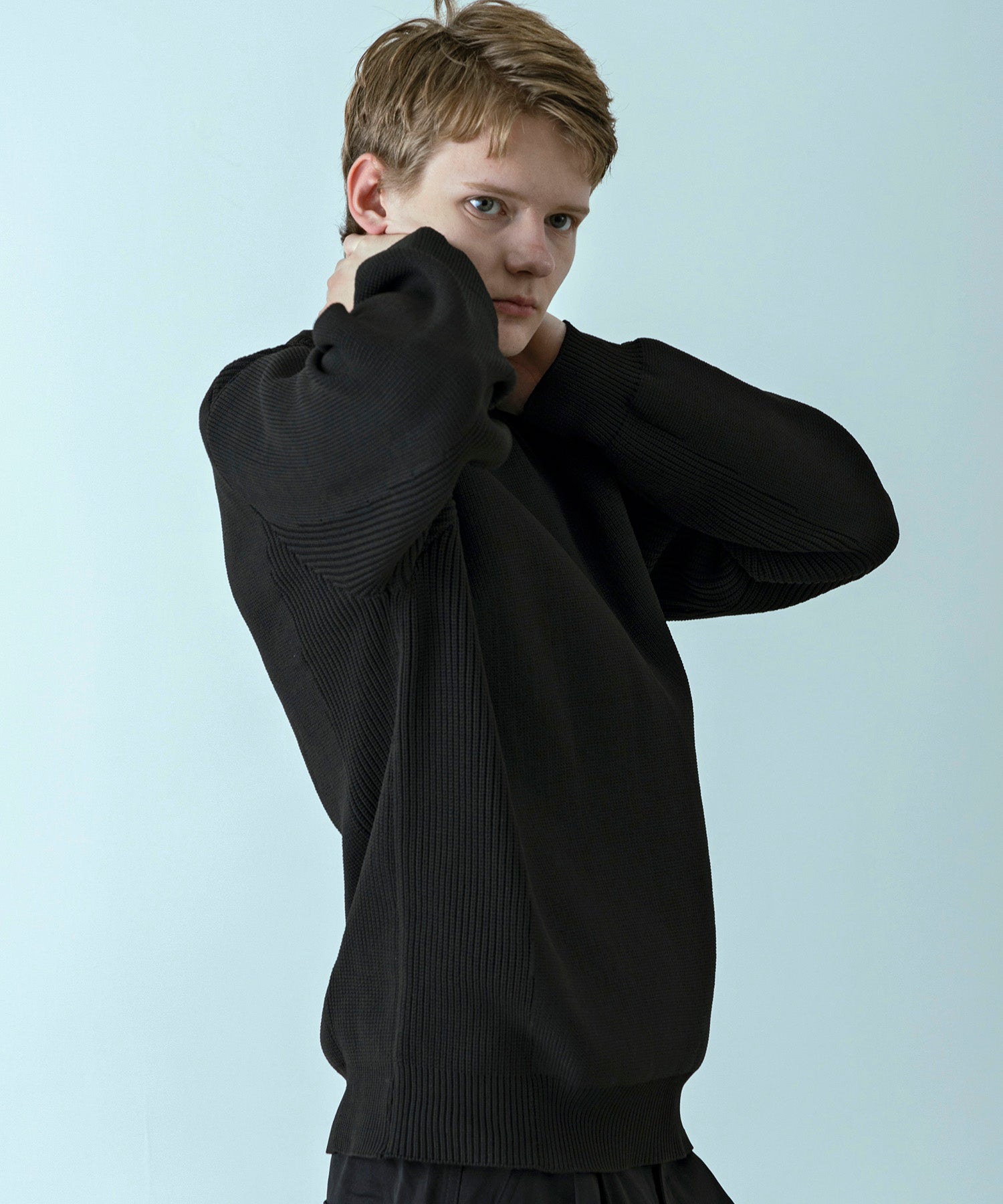 【MENS】HYBRID KNITTED LONG SLEEVE PULL OVER  ハイブリッドニット ロングスリーブプルオーバー / +phenix(プラスフェニックス)