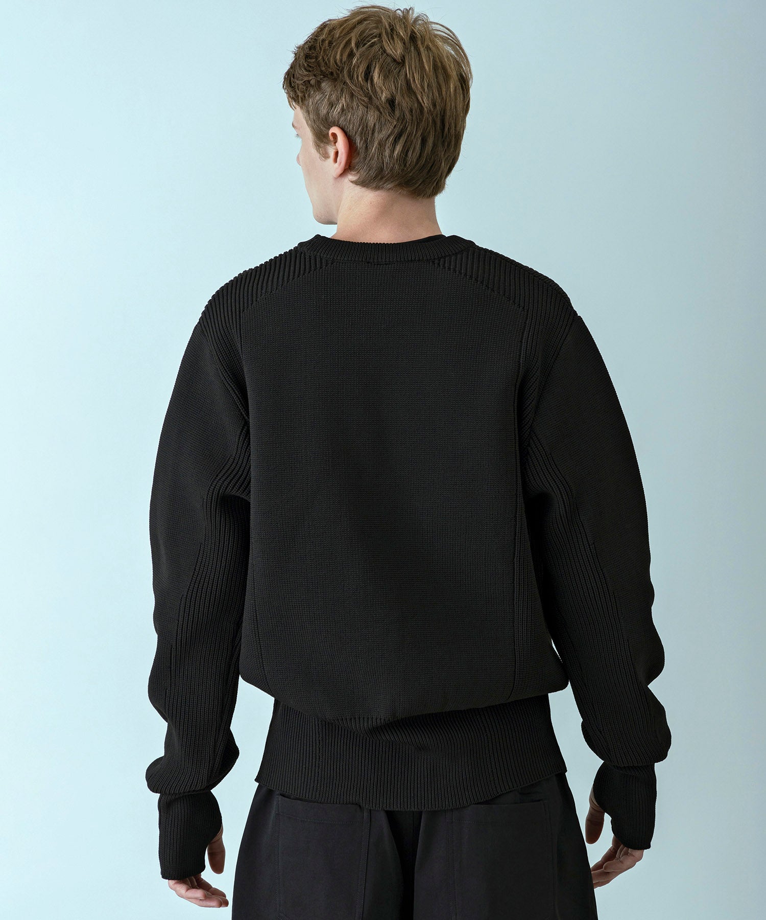 【MENS】HYBRID KNITTED LONG RIB PULL OVER  ハイブリッドニット ロングリブプルオーバー / +phenix(プラスフェニックス)