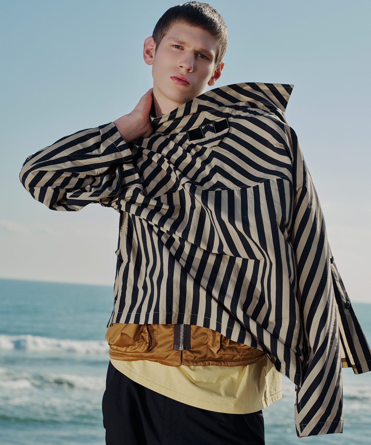 SHIRTS, TYPE P-001 / STRIPED TECH LOOSE SHIRT JACKET