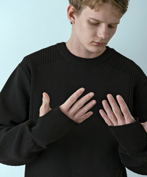 【MENS】HYBRID KNITTED LONG RIB PULL OVER  ハイブリッドニット ロングリブプルオーバー / +phenix(プラスフェニックス)