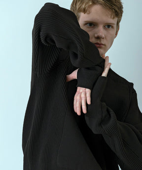 【MENS】HYBRID KNITTED LONG RIB PULL OVER  ハイブリッドニット ロングリブプルオーバー / +phenix(プラスフェニックス)