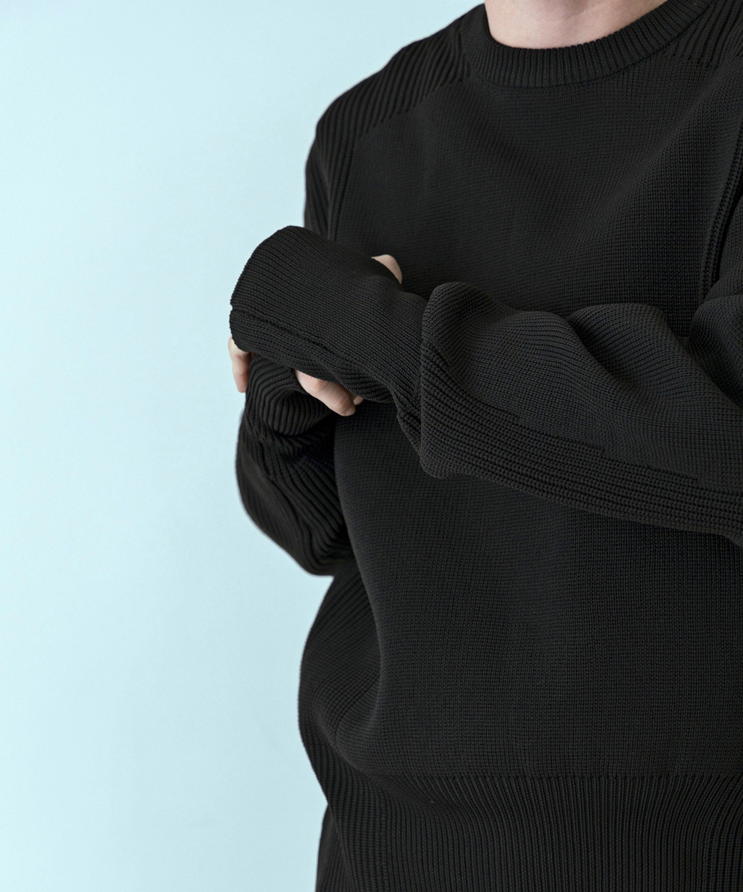 【MENS】HYBRID KNITTED LONG RIB PULL OVER  ハイブリッドニット ロングリブプルオーバー / +phenix(プラスフェニックス)