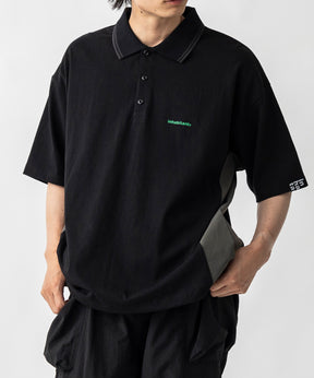 【MENS】ビッグシルエット ワンポイントプリント 半袖切替ポロシャツ /inhabitant(インハビタント)