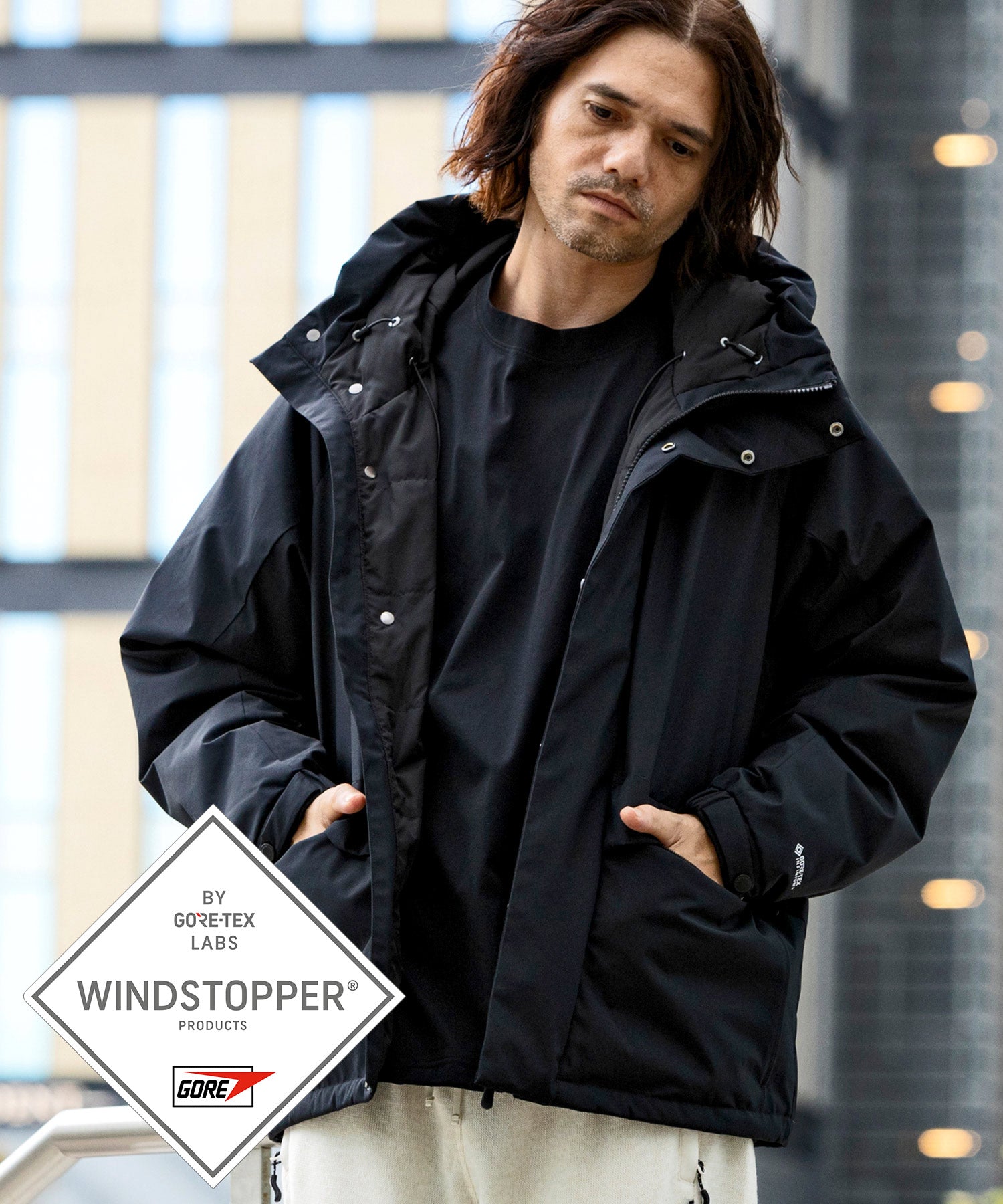 【MENS】FLAP POCKET DOWN JACKET フラップポケット ダウンジャケット ウィンドストッパー / WINDSTOPPER(R) プロダクト by GORE TEX LABS +phenix(プラスフェニックス)