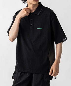 【MENS】ビッグシルエット ワンポイントプリント 半袖切替ポロシャツ /inhabitant(インハビタント)