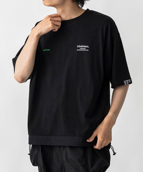 【MENS】ビッグシルエット フロントプリント 切替 半袖ドロストTシャツ /inhabitant(インハビタント)
