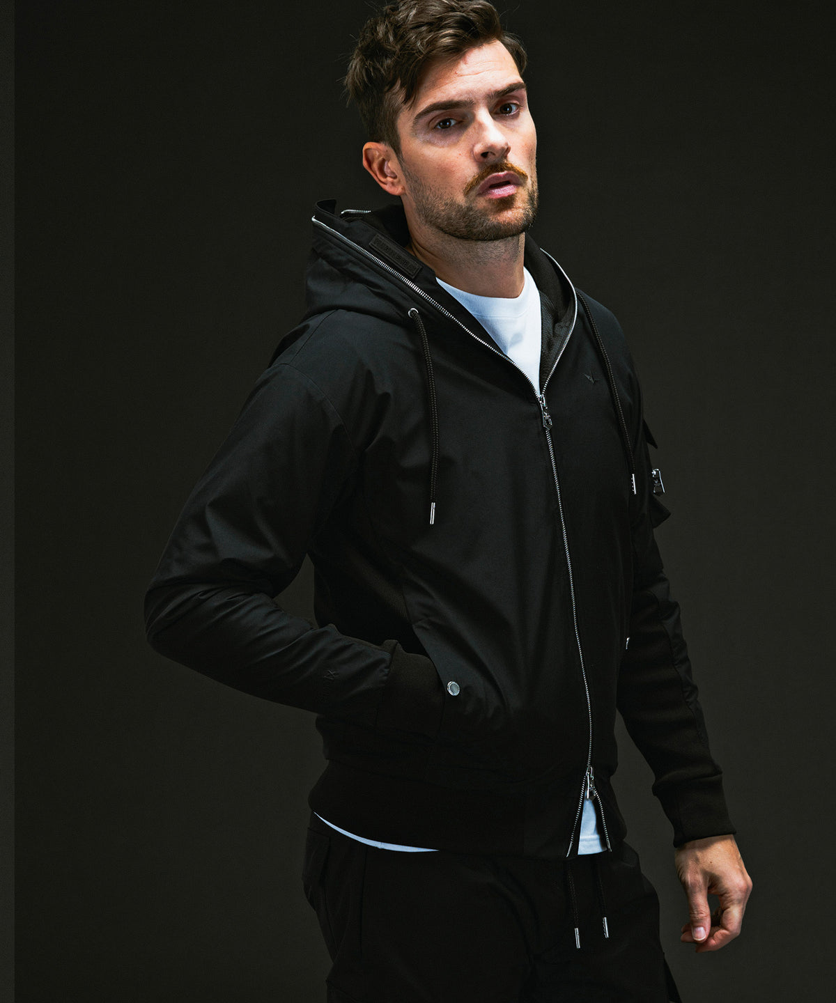 PLUS COLLABO. LUXURIOUS ZIP BIKER HOODIE プラス コラボ ラグジュアリー ジップ バイカー フーディー WINDSTOPPER プロダクト by GORE-TEX LABS /ウィンドストッパー/ゴアテックス