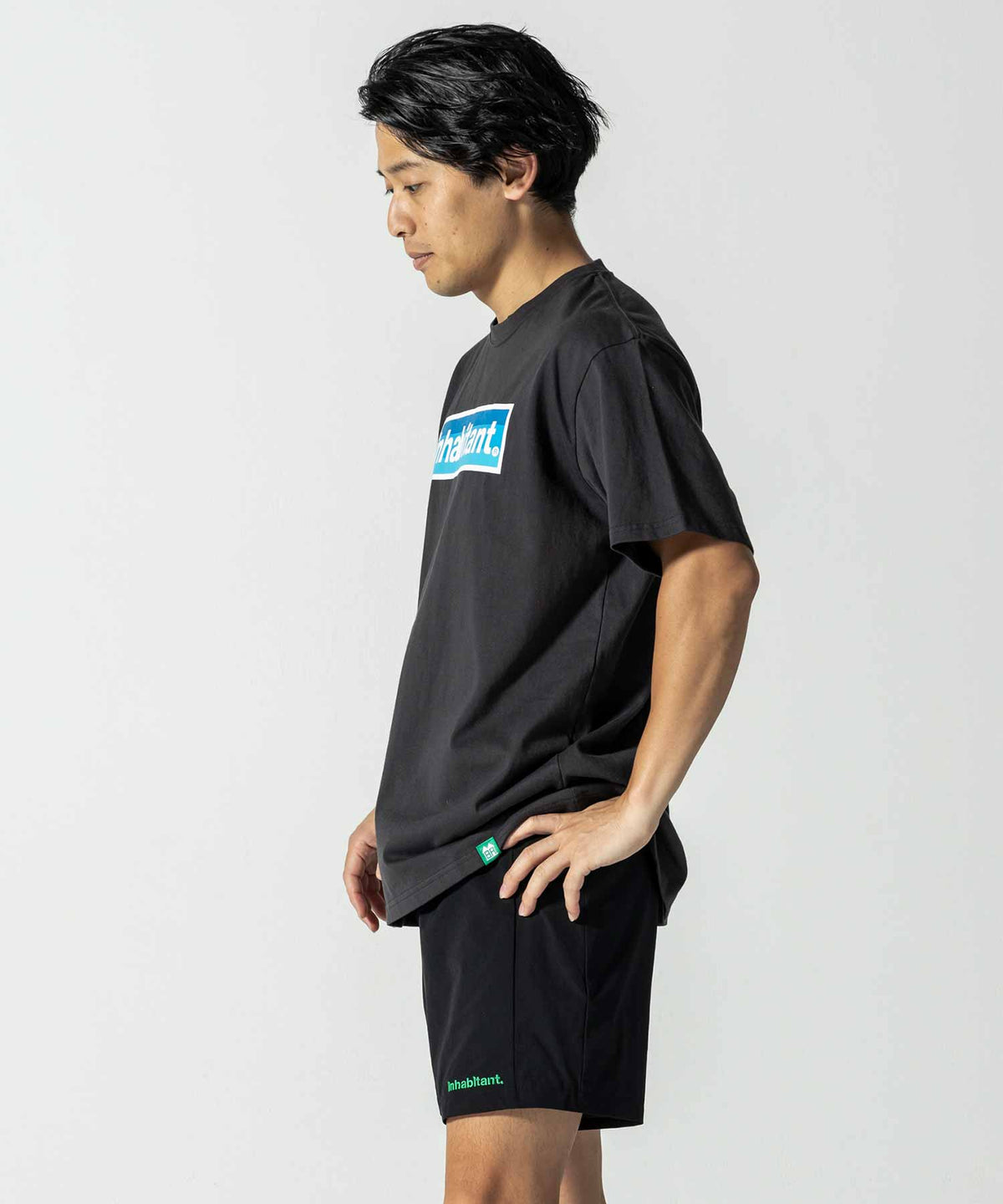 【MENS】Logo T-shirts ブルーロゴプリントTシャツ カジュアルファッション サーフィン レジャー スケートボード inhabitant(インハビタント)