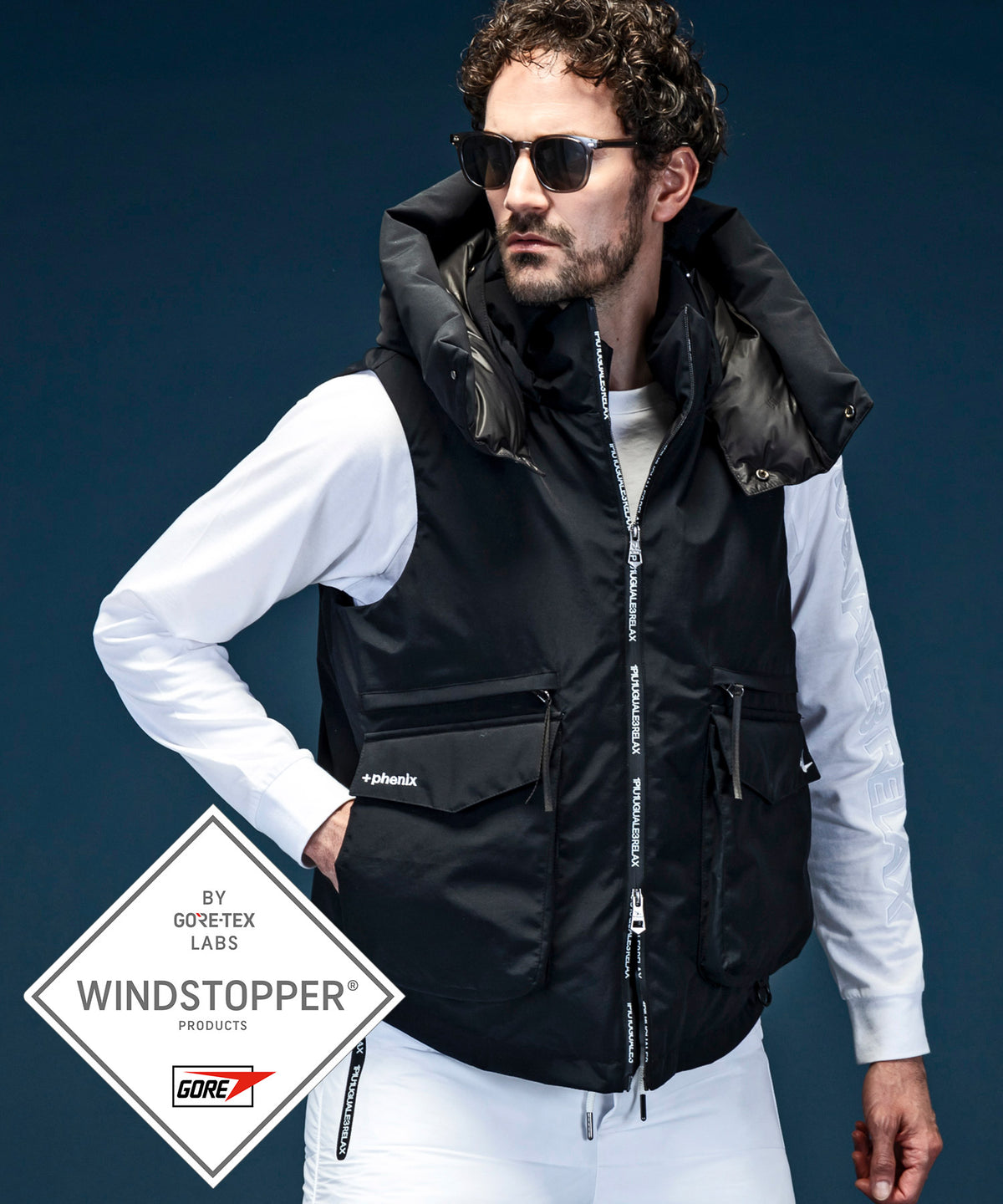 【MENS】GTX DOWN VEST ダウンベスト / WINDSTOPPER(R) プロダクト by GORE-TEX LABS /ウィンドストッパー/ゴアテックス/1PIU1UGUALE3 RELAX × +phenix(ウノピゥウノウグァーレトレ リラックス)