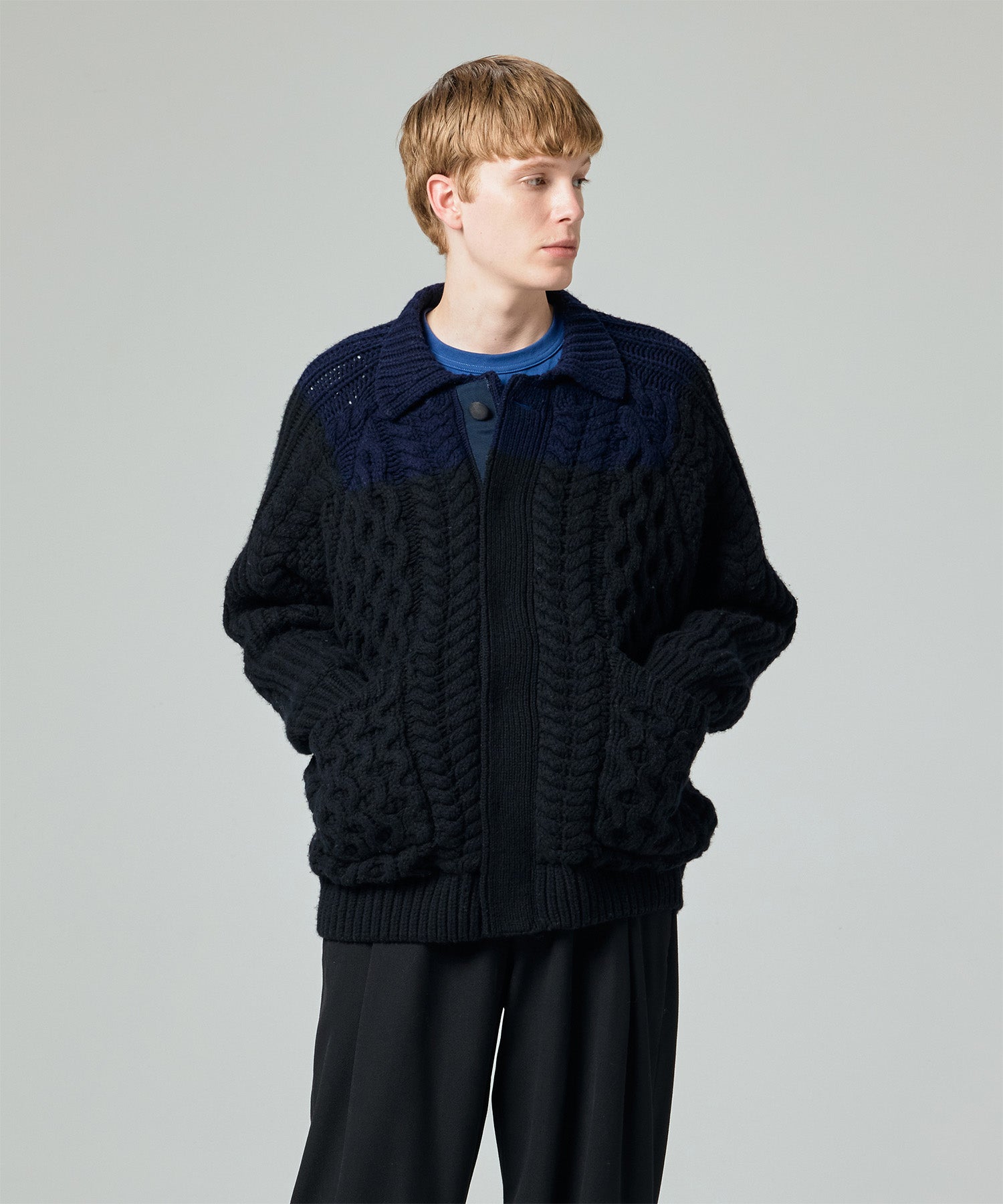 AERO STILL MERINO WOOL GRADATION KNIT CARDIGAN