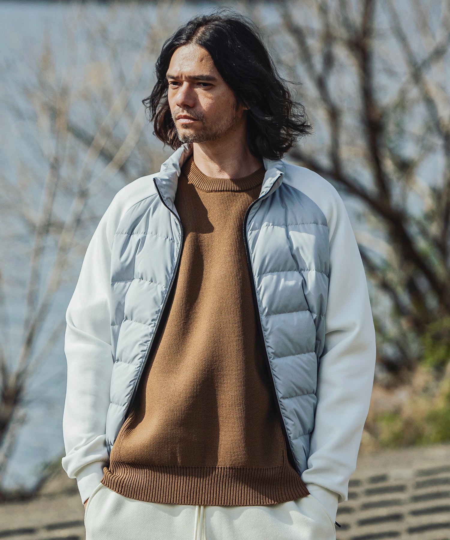 【MENS】HYBRID KNITTED LONG SLEEVE PULL OVER ハイブリッド ニット ロングスリーブ プルオーバー  +phenix(プラスフェニックス)　