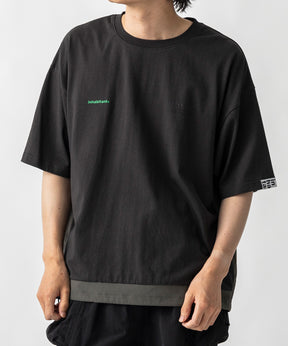 【MENS】ビッグシルエット フロントプリント 切替 半袖ドロストTシャツ /inhabitant(インハビタント)
