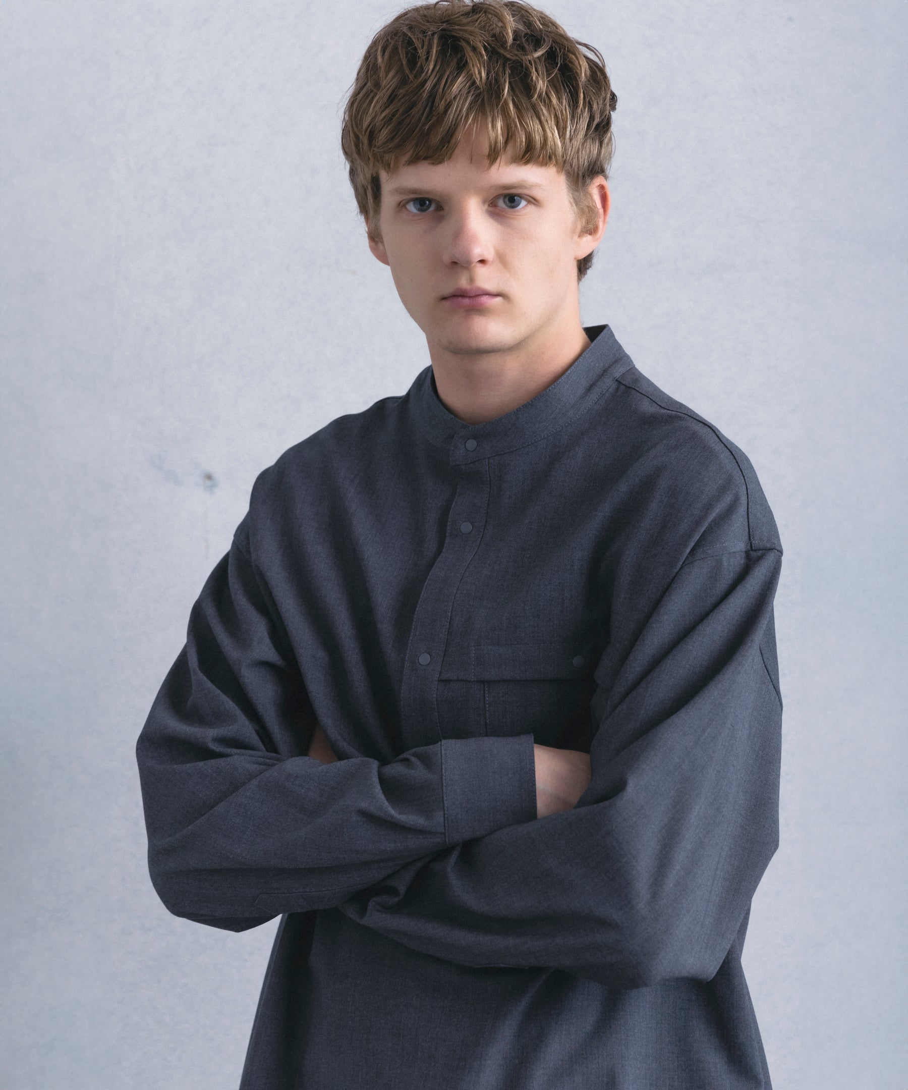 【1月中旬お届け予約商品】PULLOVER BAND COLLAR SHIRT プルオーバーバンドカラーシャツ