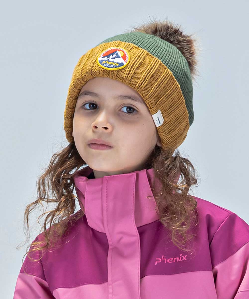 スキーウェア 140cm 女の子 キッズ 子供 ピンク ベージュ ニット帽
