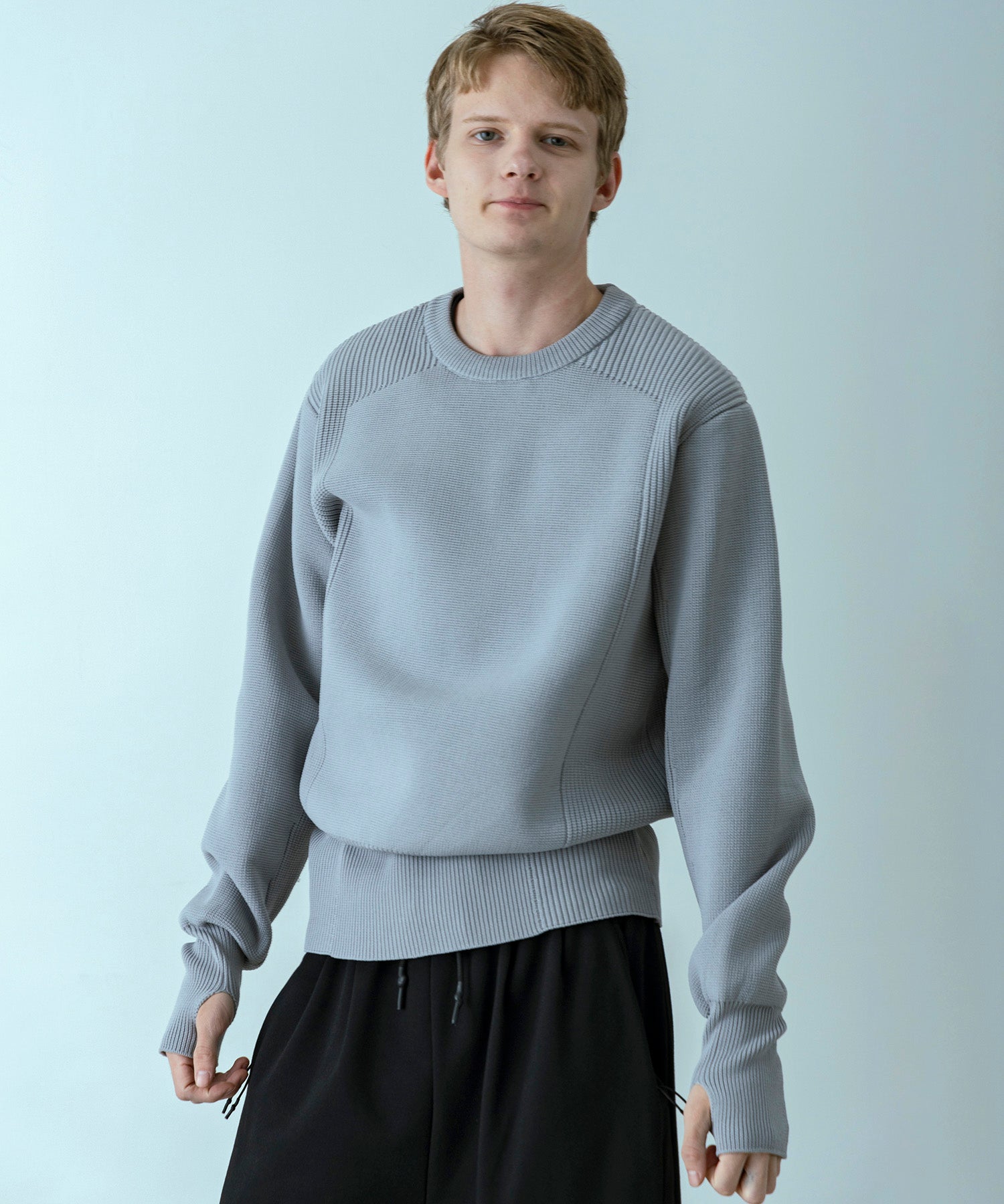 【MENS】HYBRID KNITTED LONG RIB PULL OVER  ハイブリッドニット ロングリブプルオーバー / +phenix(プラスフェニックス)