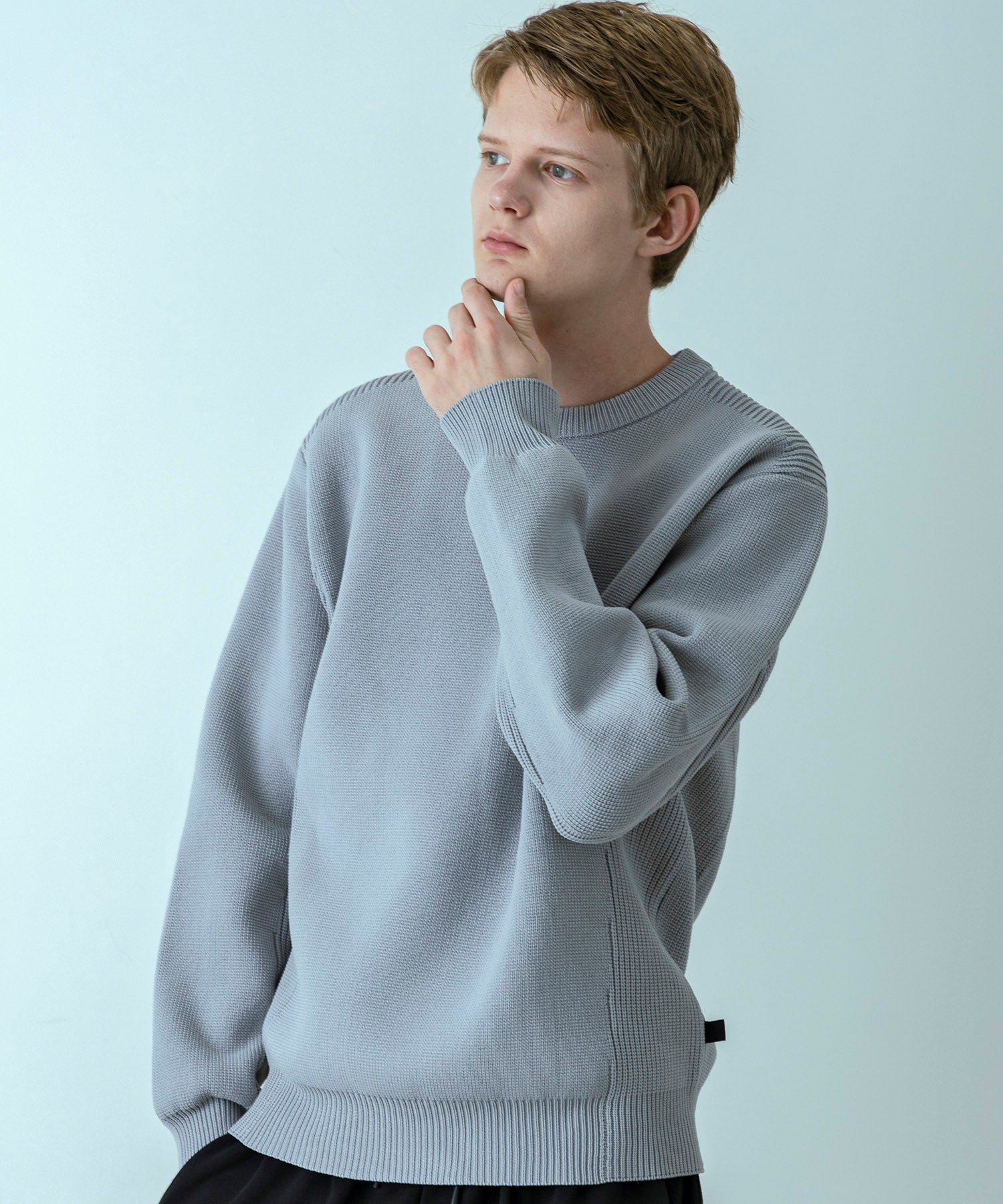 【MENS】HYBRID KNITTED LONG SLEEVE PULL OVER  ハイブリッドニット ロングスリーブプルオーバー / +phenix(プラスフェニックス)