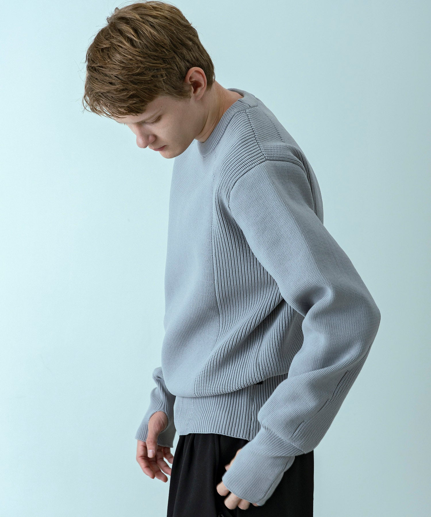 【MENS】HYBRID KNITTED LONG RIB PULL OVER  ハイブリッドニット ロングリブプルオーバー / +phenix(プラスフェニックス)