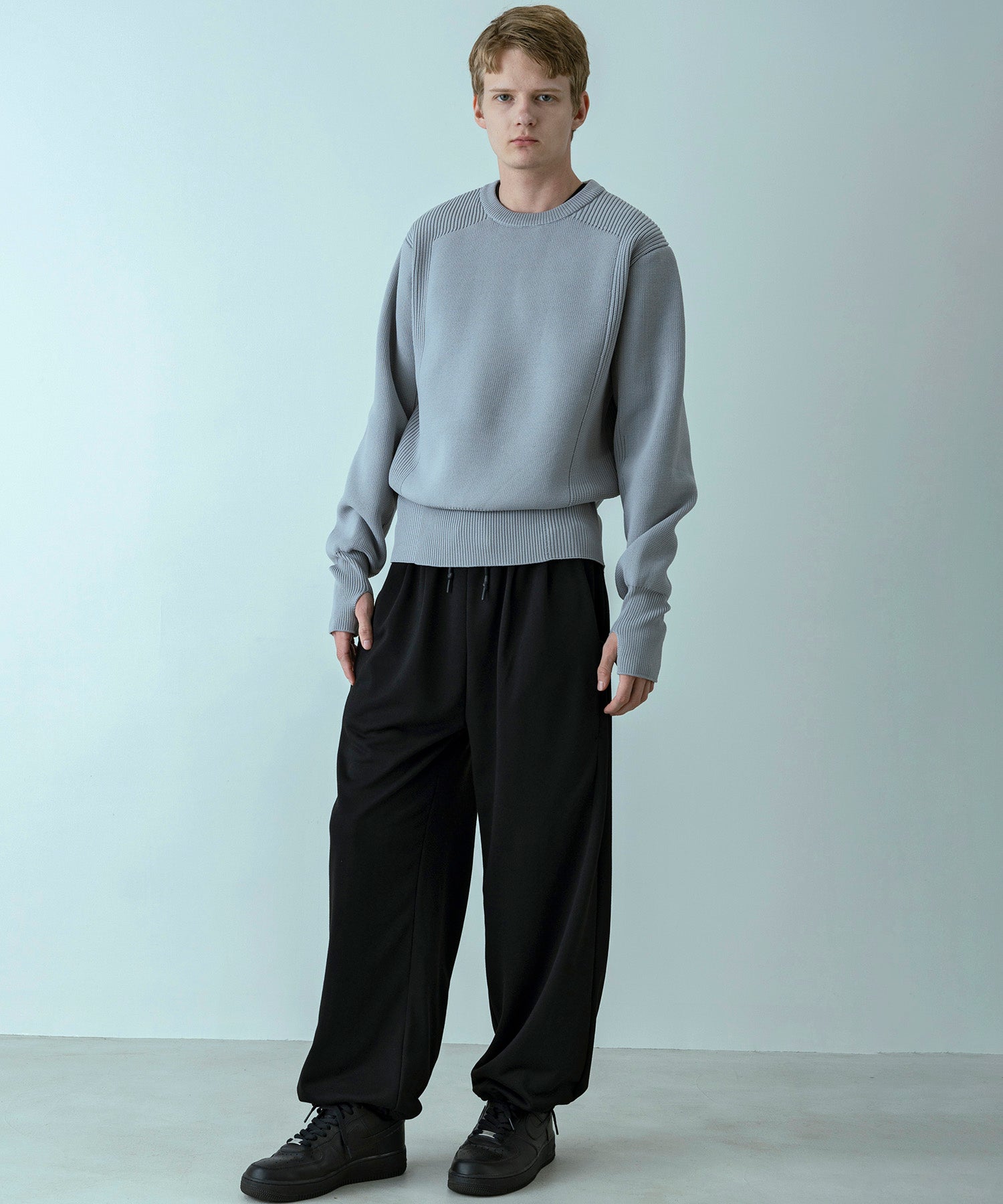 【MENS】HYBRID KNITTED LONG RIB PULL OVER  ハイブリッドニット ロングリブプルオーバー / +phenix(プラスフェニックス)