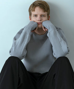 【MENS】HYBRID KNITTED LONG RIB PULL OVER  ハイブリッドニット ロングリブプルオーバー / +phenix(プラスフェニックス)
