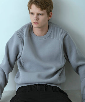 【MENS】HYBRID KNITTED LONG RIB PULL OVER  ハイブリッドニット ロングリブプルオーバー / +phenix(プラスフェニックス)