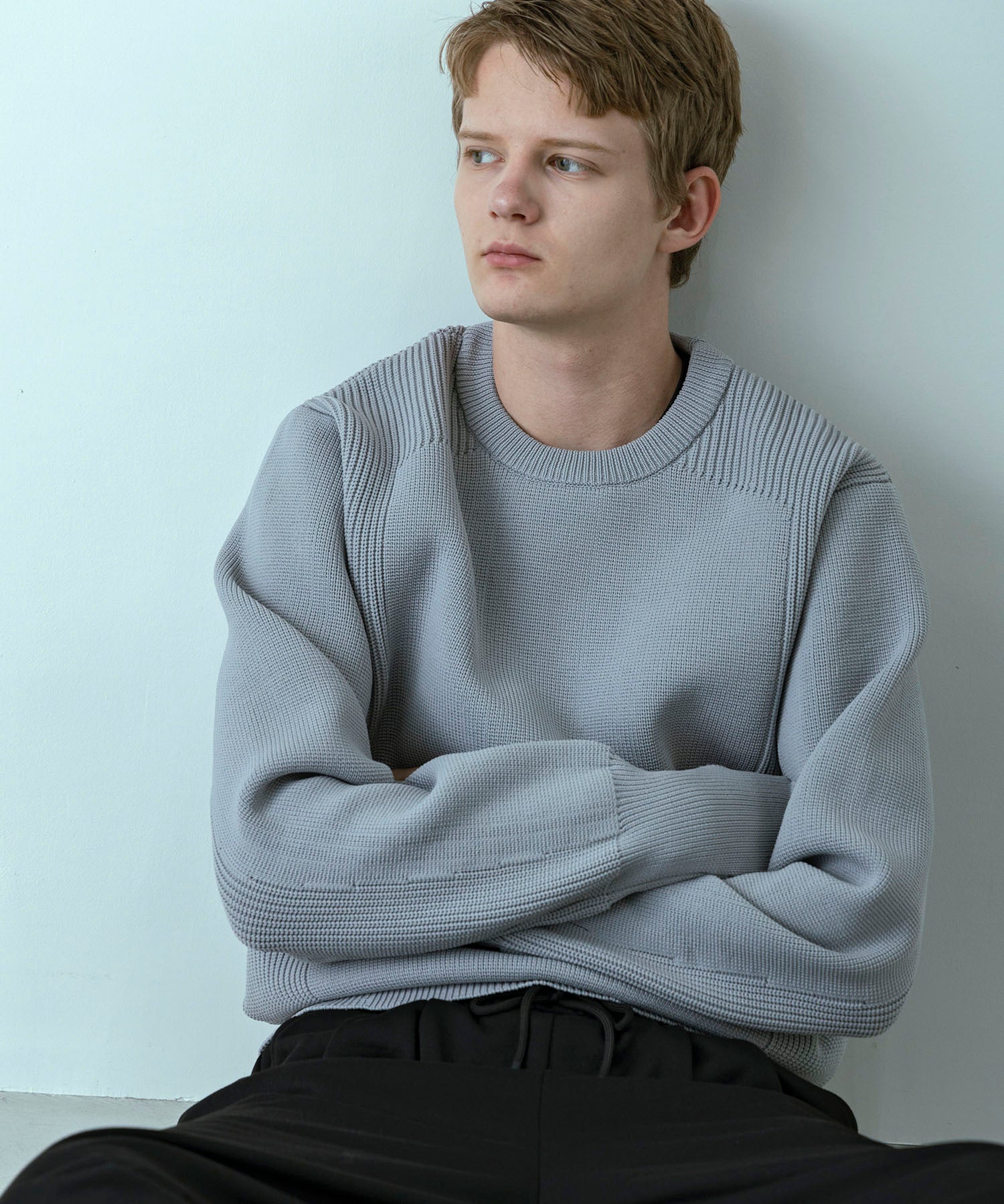 【MENS】HYBRID KNITTED LONG RIB PULL OVER  ハイブリッドニット ロングリブプルオーバー / +phenix(プラスフェニックス)