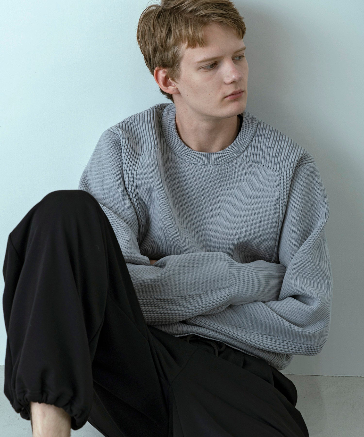 【MENS】HYBRID KNITTED LONG RIB PULL OVER  ハイブリッドニット ロングリブプルオーバー / +phenix(プラスフェニックス)