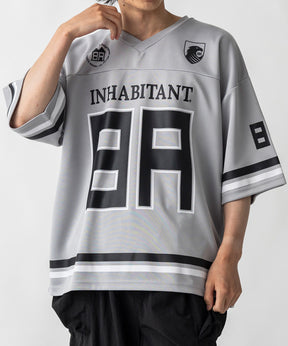 【MENS】ビッグシルエット フロントナンバリングプリント 半袖フットボールTシャツ /inhabitant(インハビタント)