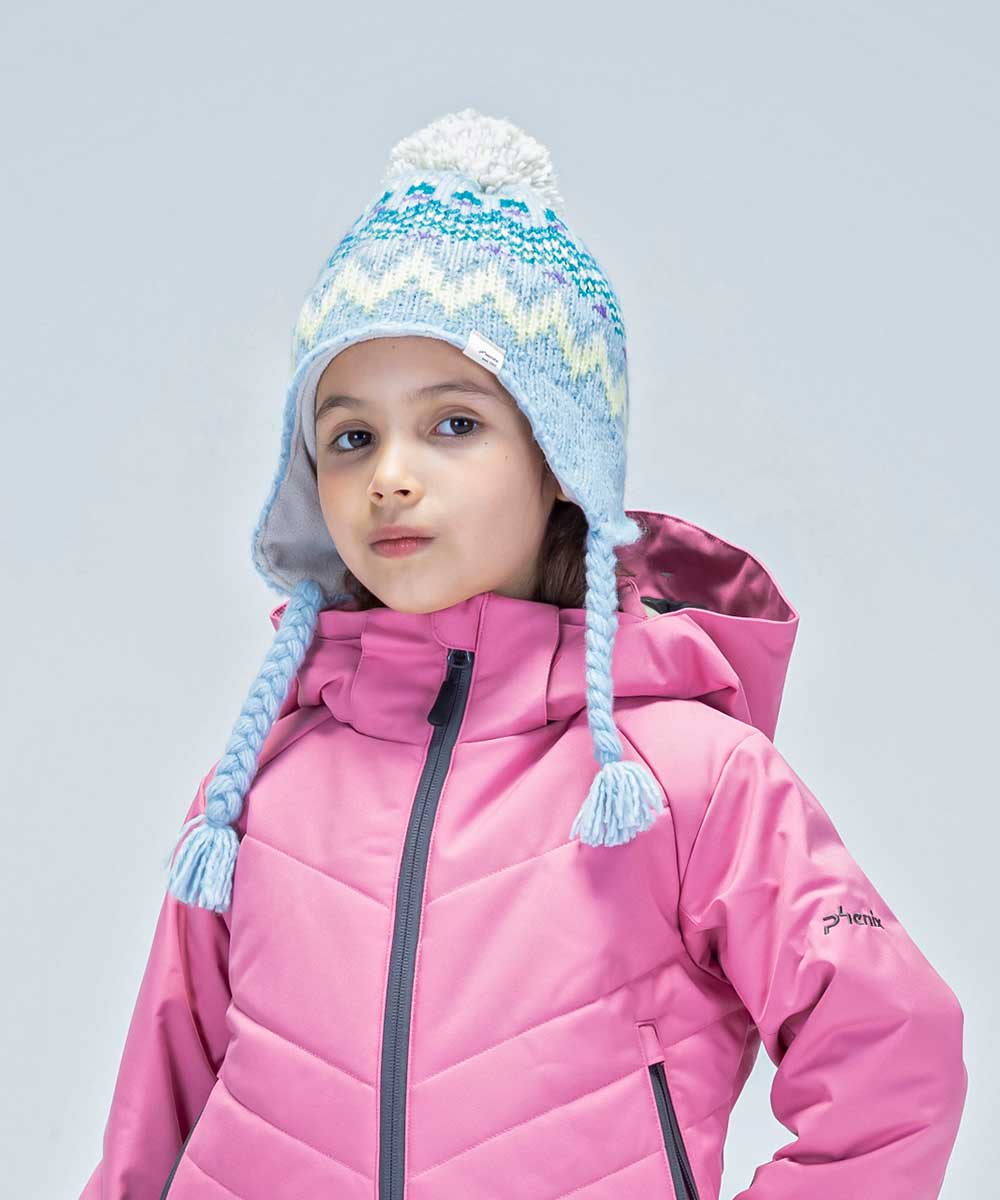 スキーウェア 130cm 女の子 キッズ 子供 ピンク ニット帽 グローブ-