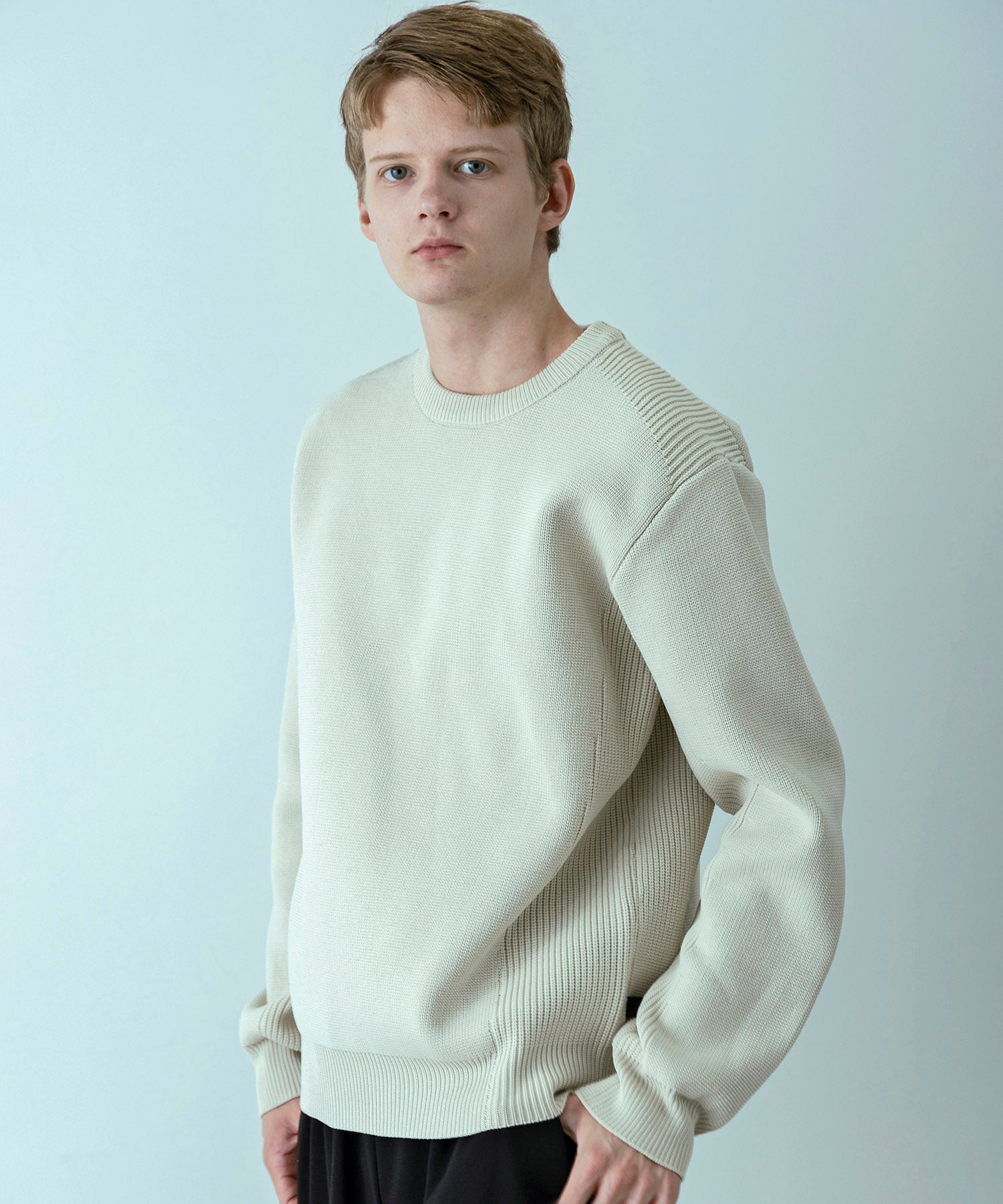 【MENS】HYBRID KNITTED LONG SLEEVE PULL OVER  ハイブリッドニット ロングスリーブプルオーバー / +phenix(プラスフェニックス)