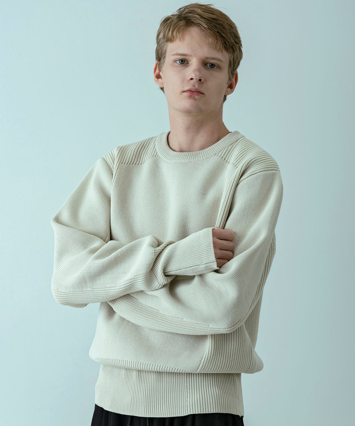 【MENS】HYBRID KNITTED LONG RIB PULL OVER  ハイブリッドニット ロングリブプルオーバー / +phenix(プラスフェニックス)