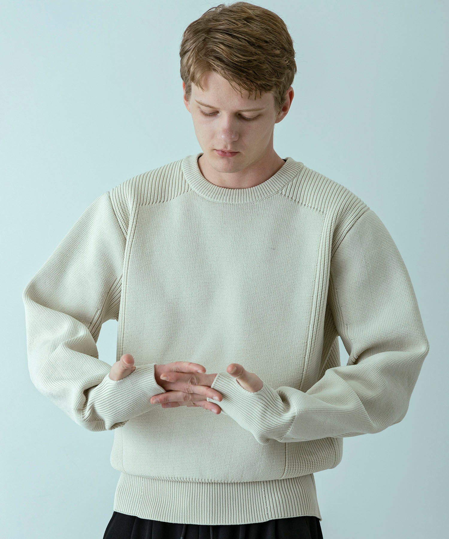 【MENS】HYBRID KNITTED LONG RIB PULL OVER  ハイブリッドニット ロングリブプルオーバー / +phenix(プラスフェニックス)