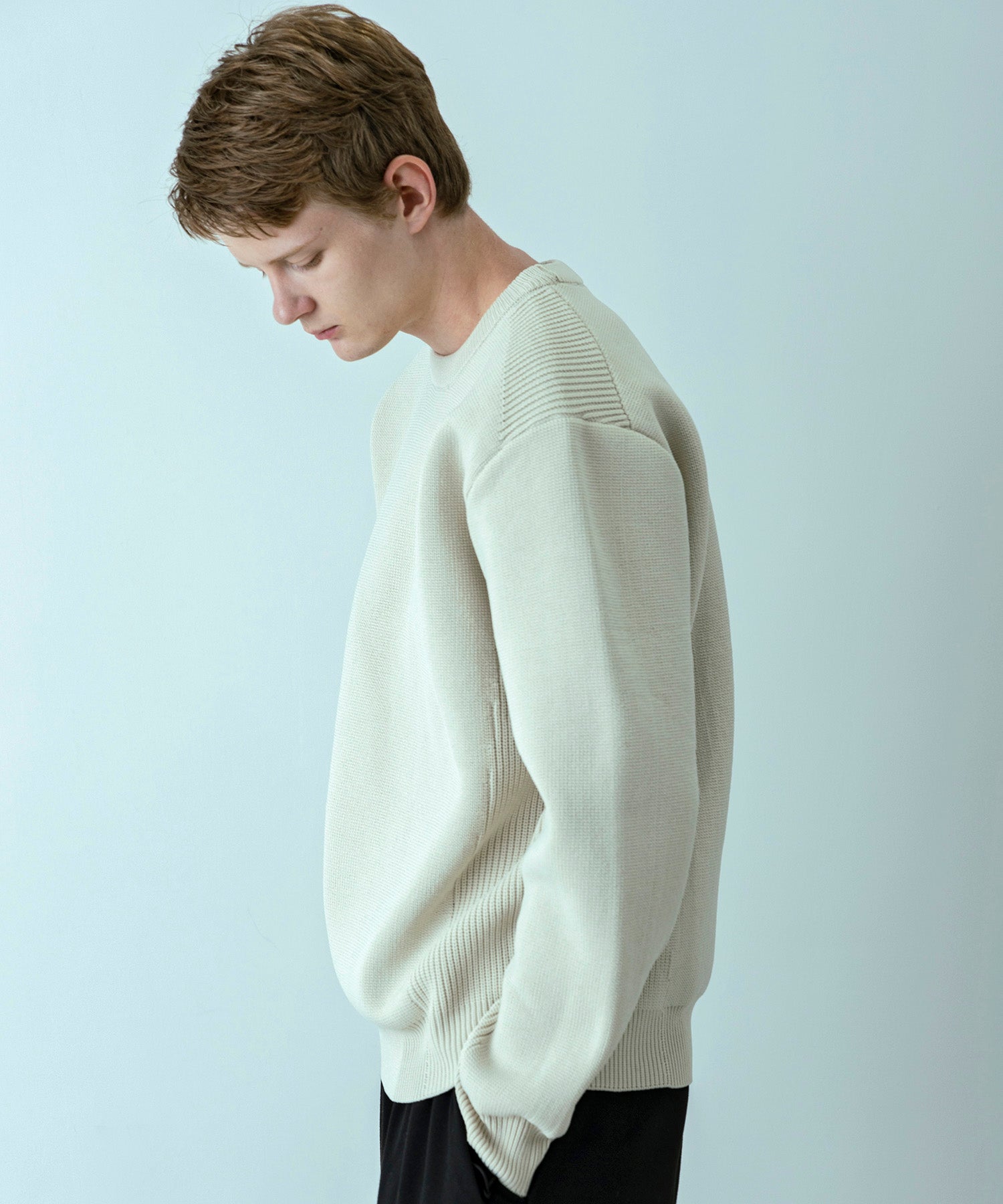 【MENS】HYBRID KNITTED LONG SLEEVE PULL OVER  ハイブリッドニット ロングスリーブプルオーバー / +phenix(プラスフェニックス)