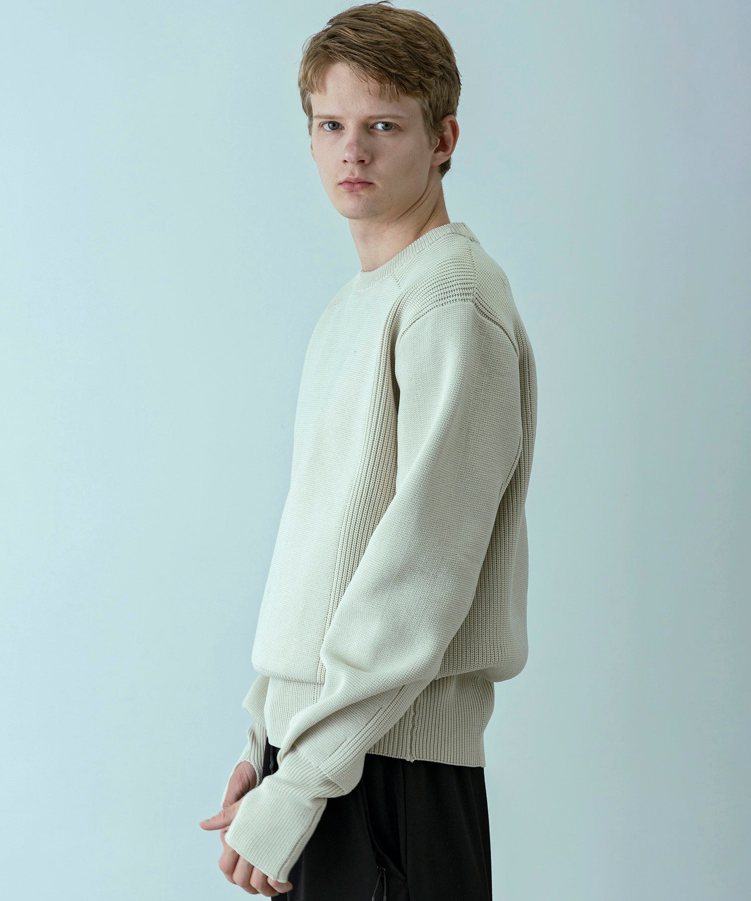 【MENS】HYBRID KNITTED LONG RIB PULL OVER  ハイブリッドニット ロングリブプルオーバー / +phenix(プラスフェニックス)