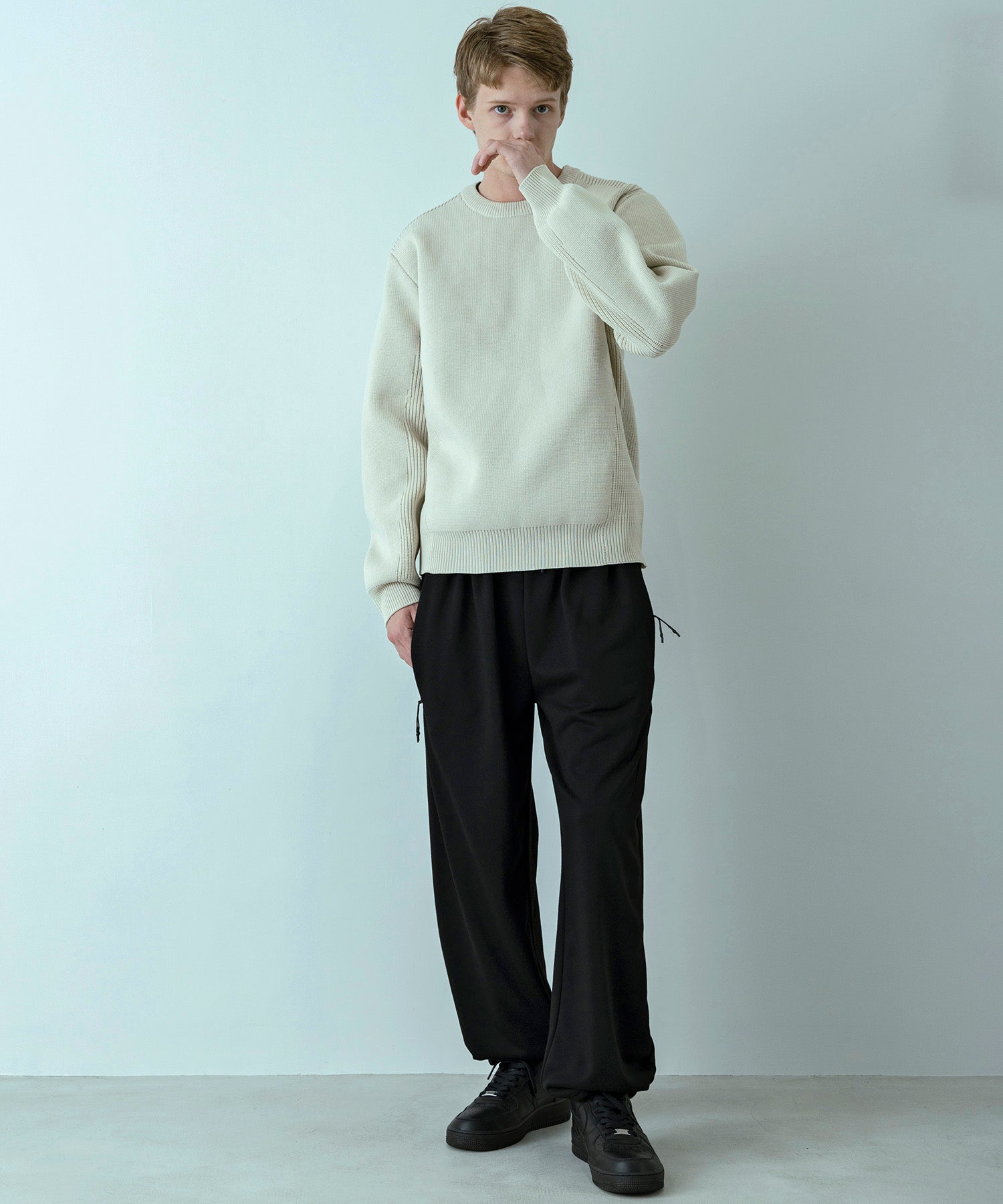 【MENS】HYBRID KNITTED LONG SLEEVE PULL OVER  ハイブリッドニット ロングスリーブプルオーバー / +phenix(プラスフェニックス)