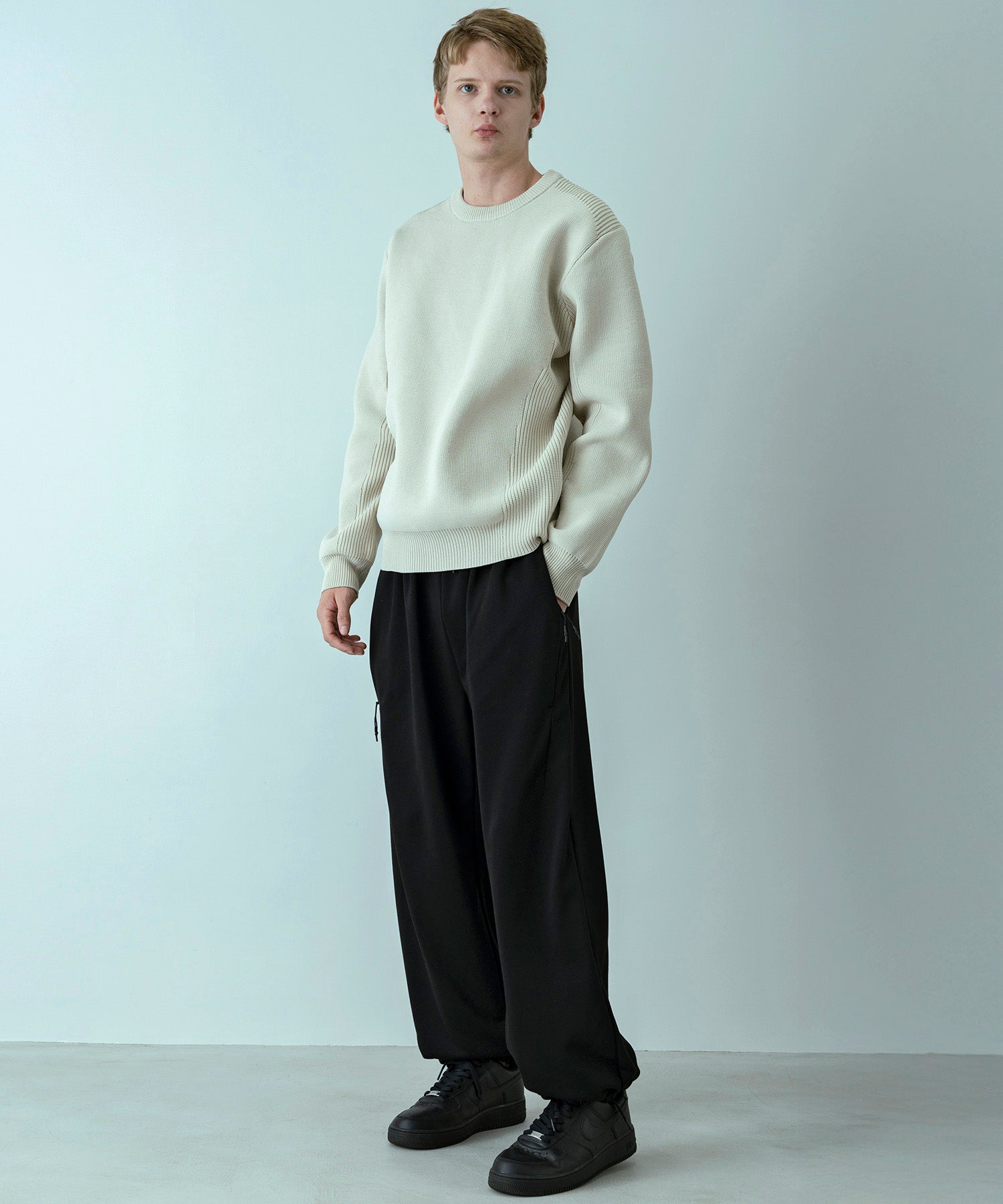 【MENS】HYBRID KNITTED LONG SLEEVE PULL OVER  ハイブリッドニット ロングスリーブプルオーバー / +phenix(プラスフェニックス)