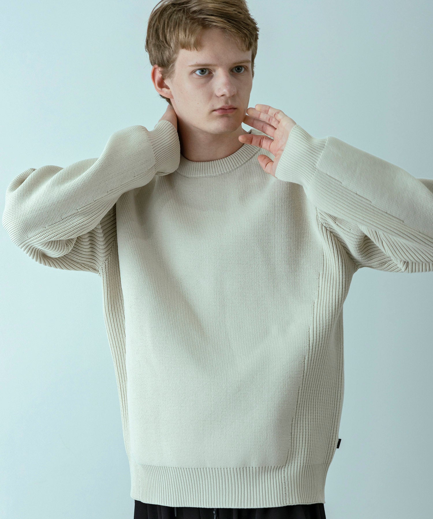 【MENS】HYBRID KNITTED LONG SLEEVE PULL OVER  ハイブリッドニット ロングスリーブプルオーバー / +phenix(プラスフェニックス)