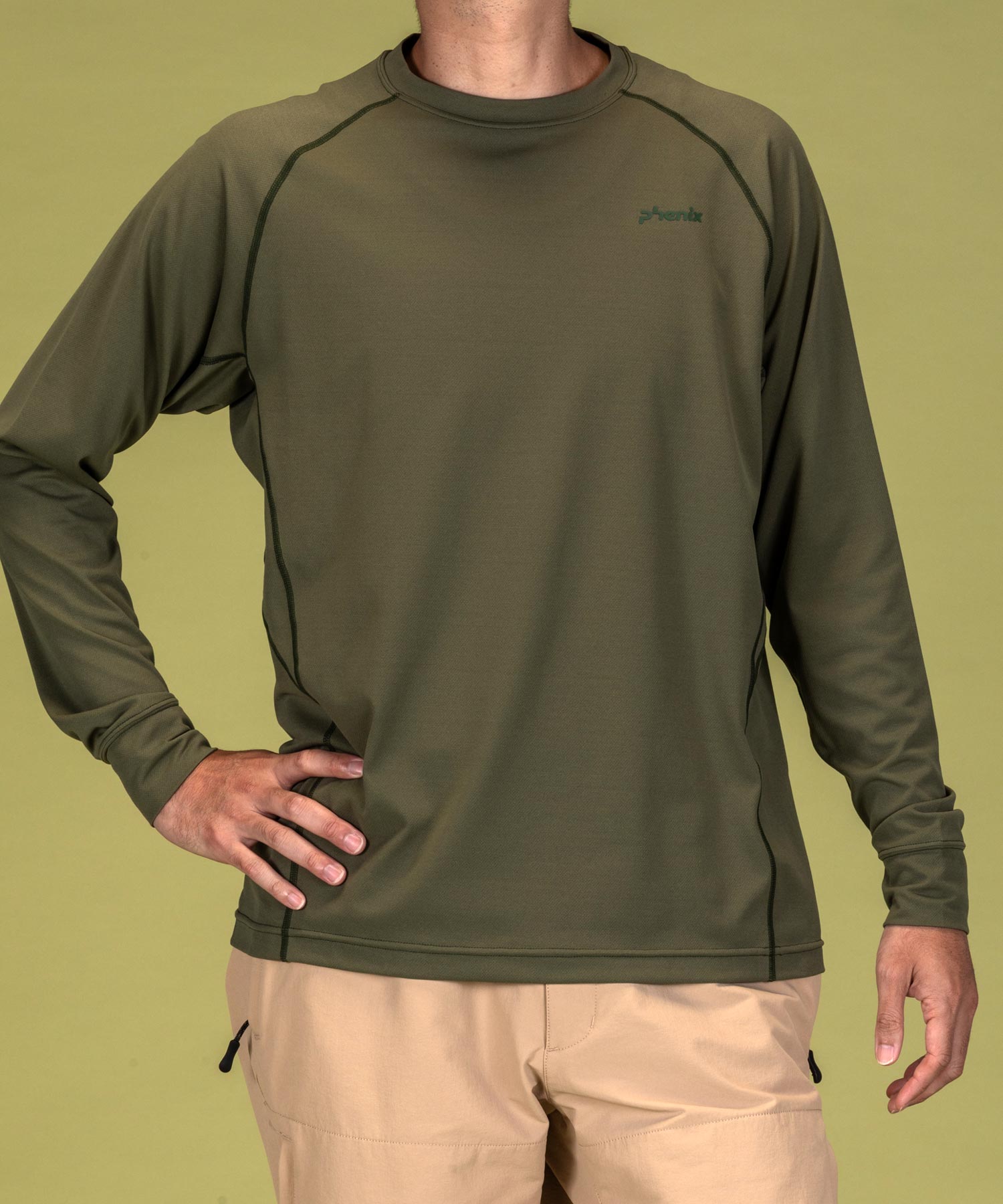 【MENS】クルーネック長袖Tシャツ メンズTシャツ 速乾 ストレッチ 快適 抗菌 防臭 ティーシャツ インナー / phenix outdoor(フェニックスアウトドア)