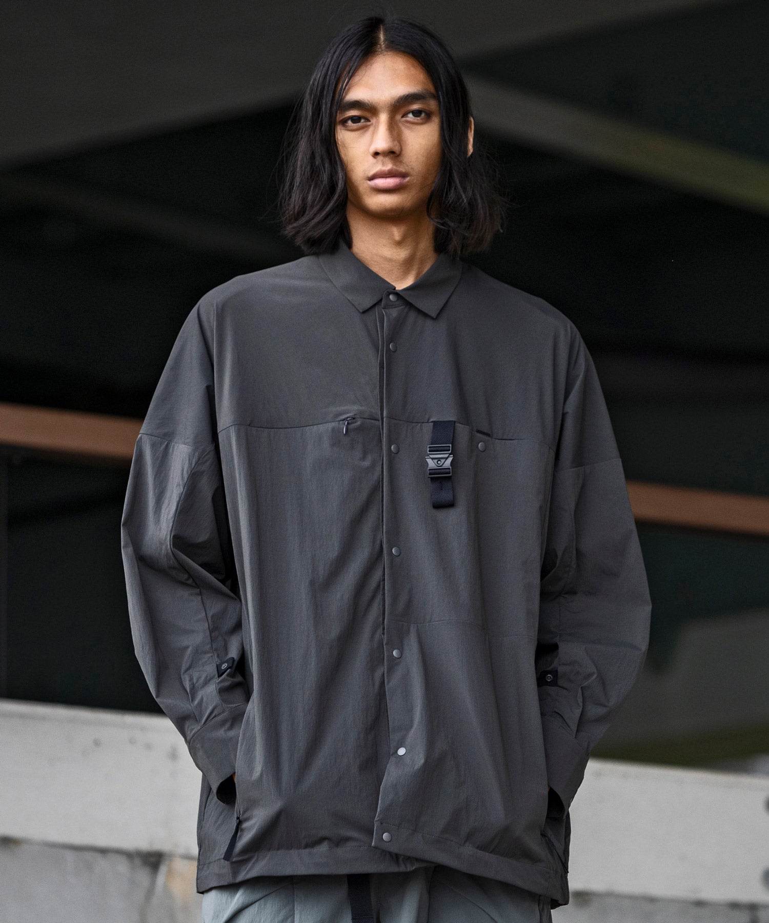 【MENS】Square Pocket Shirts KAR ロングスリーブシャツ ワイドシルエット メンズシャツ / karu-stretch taffeta II / アルクフェニックス