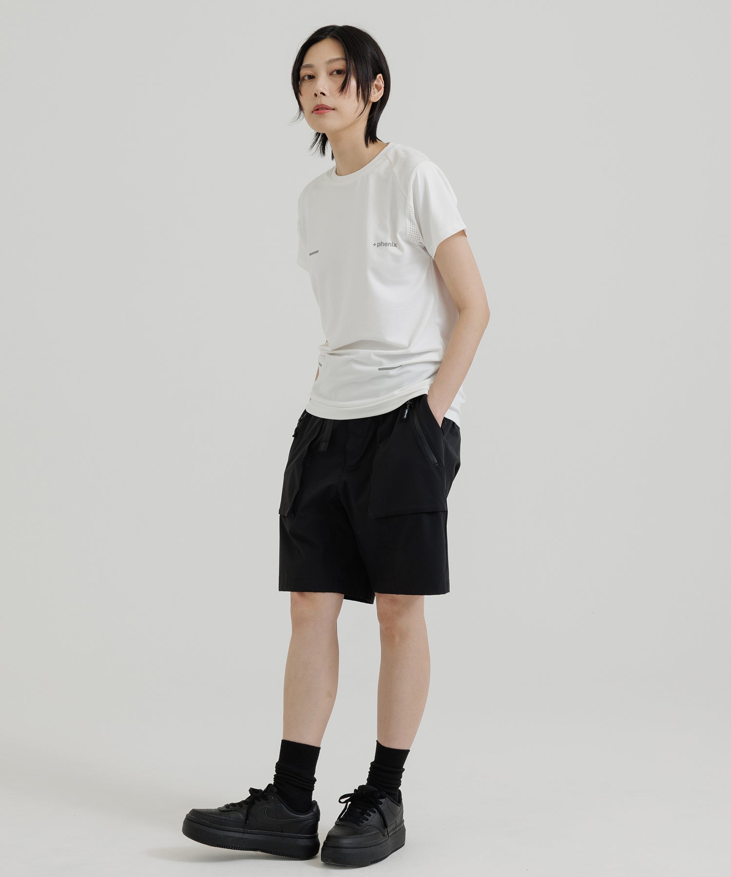 [WOMENS] Quick-Drying Mesh Parts T-Shirt, Techwear, Urban Outdoor, High-Performance Wear, +phenix 