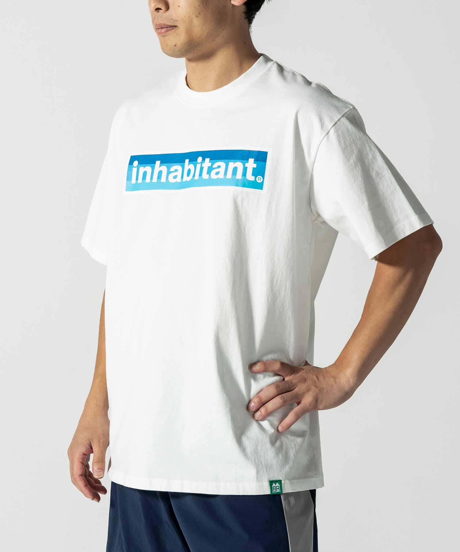 【MENS】Logo T-shirts ブルーロゴプリントTシャツ カジュアルファッション サーフィン レジャー スケートボード inhabitant(インハビタント)