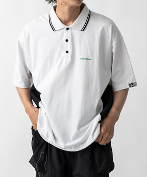 【MENS】ビッグシルエット ワンポイントプリント 半袖切替ポロシャツ /inhabitant(インハビタント)